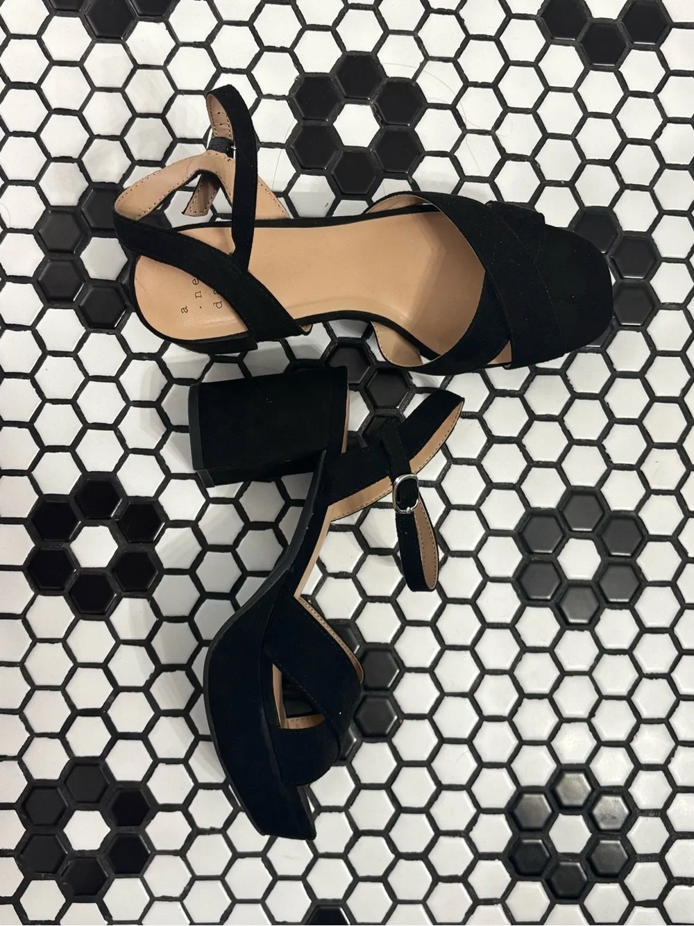 Target - a new day - Black Suede Block Heel Sandals with Crisscross Straps